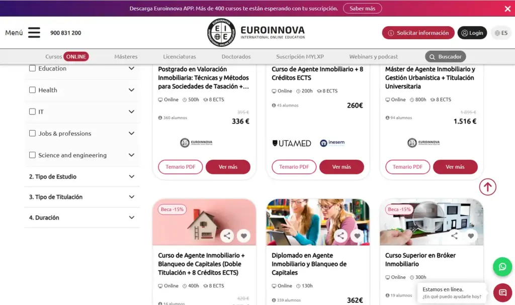 Información del curso de agente inmobiliario de Euroinnova