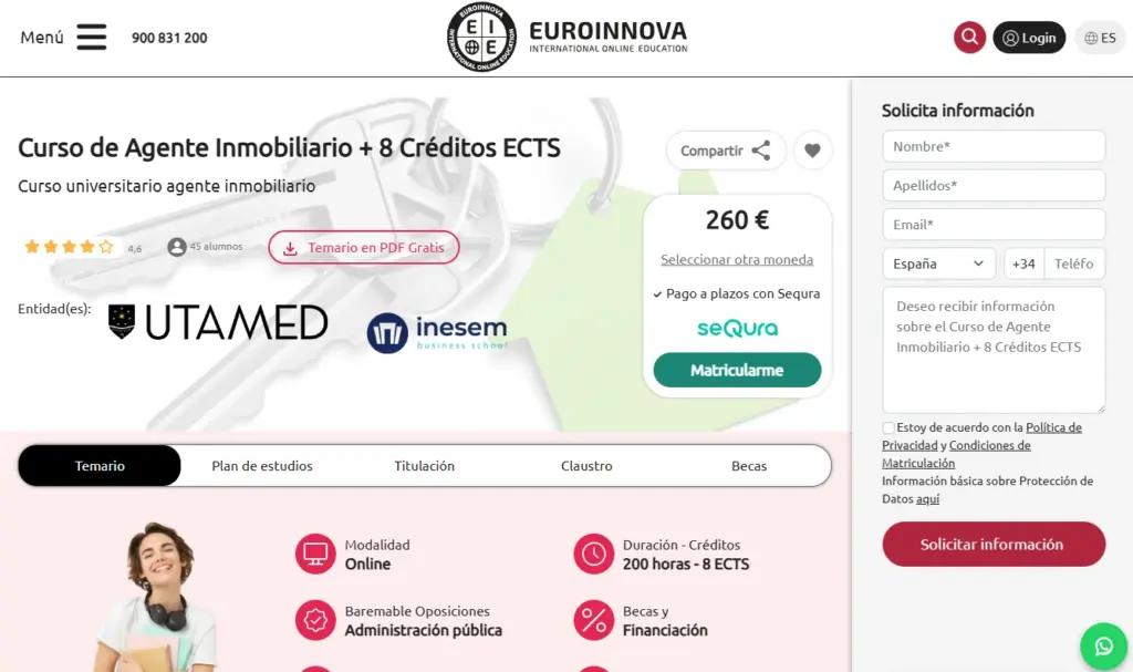 Curso universitario de agente inmobiliario de Euroinnova